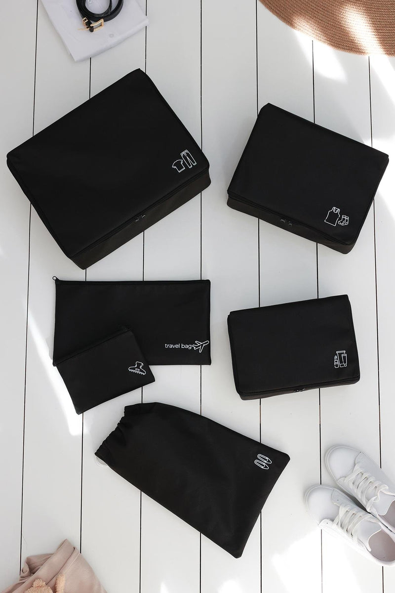 REKHOME 6'lı Siyah Valiz Düzenleyici Bavul İçi Organizer Set Seyehat Hurcu