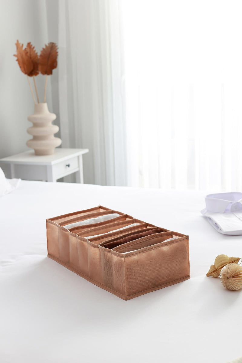 REKHOME 7 Bölmeli Bej Dolap Çekmece İçi Akordiyon Tipi Katlanır Çamaşır Düzenleyici Organizer