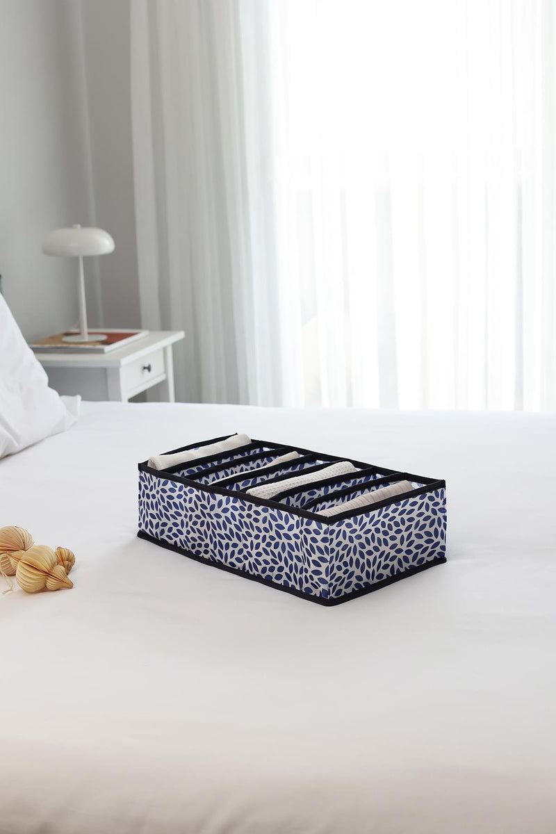 REKHOME 7 Bölmeli Yaprak Lacivert Dolap Çekmece İçi Akordiyon Tipi Katlanır Çamaşır Düzenleyici Organizer