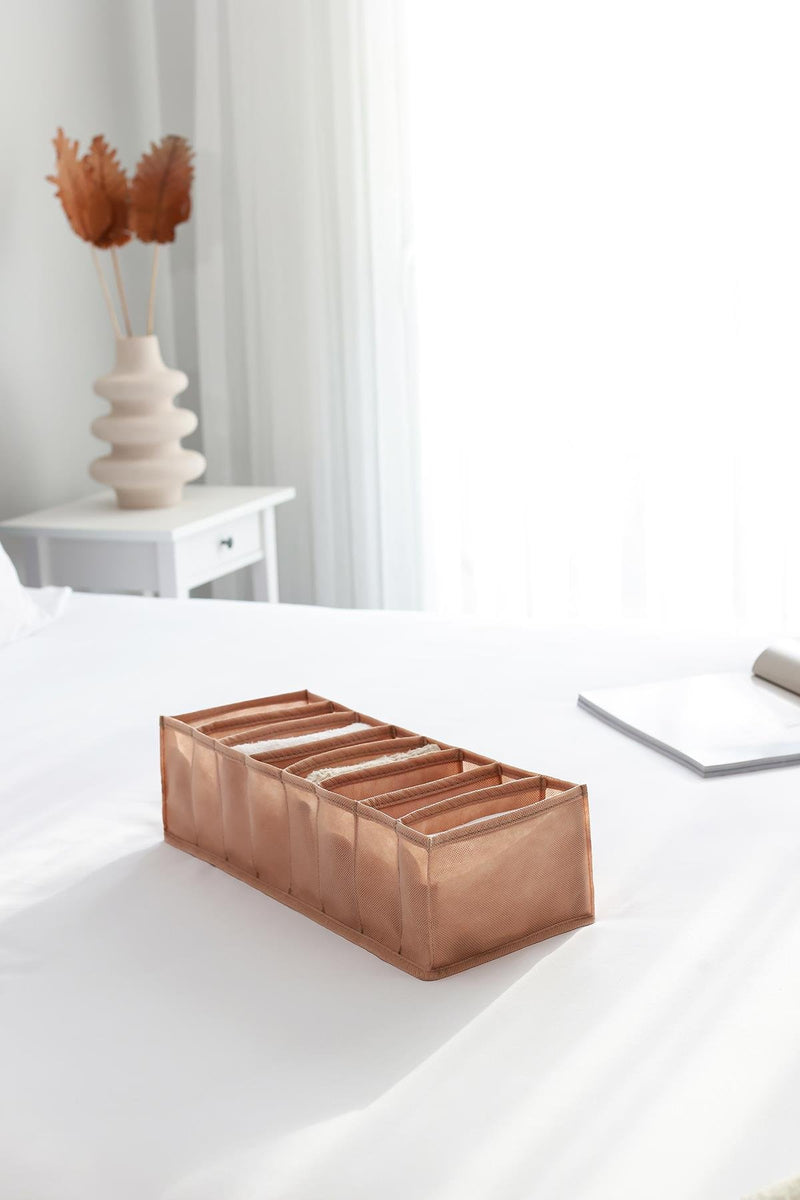 REKHOME 8 Bölmeli Bej Dolap Çekmece İçi Akordiyon Tipi Katlanır Çamaşır Düzenleyici Organizer