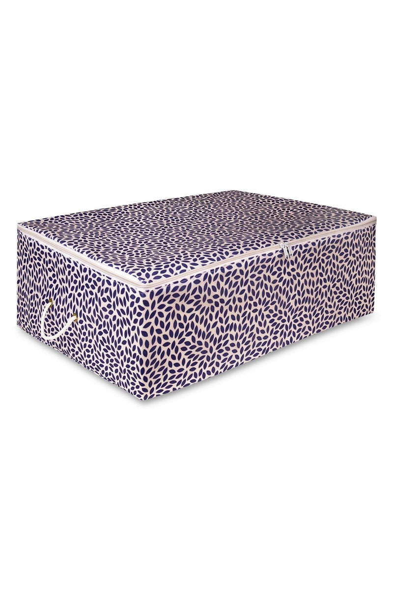 REKHOME Büyük Boy Baza Altı Lacivert Yaprak Baskılı Hurç / 62x46x22