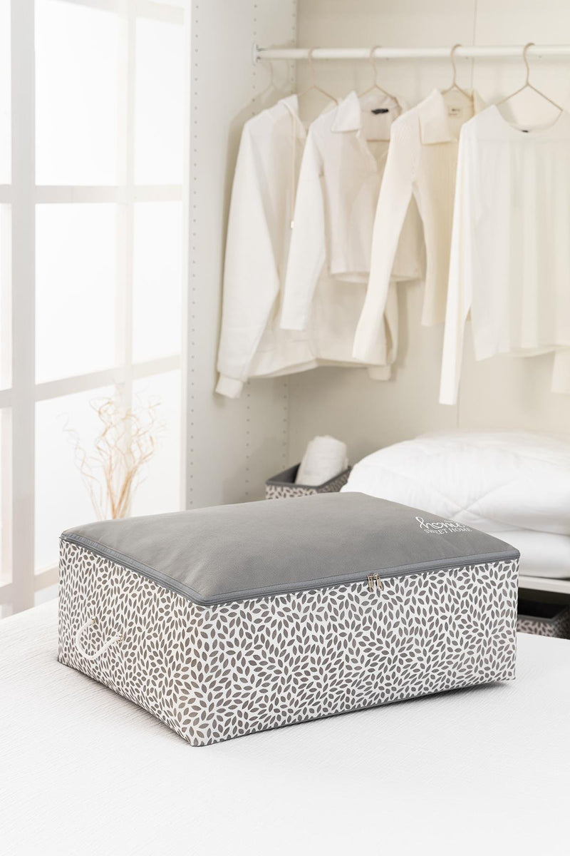 REKHOME Büyük Boy Gri Home Sweet Home Baskılı Baza Altı Hurç / 62x46x22