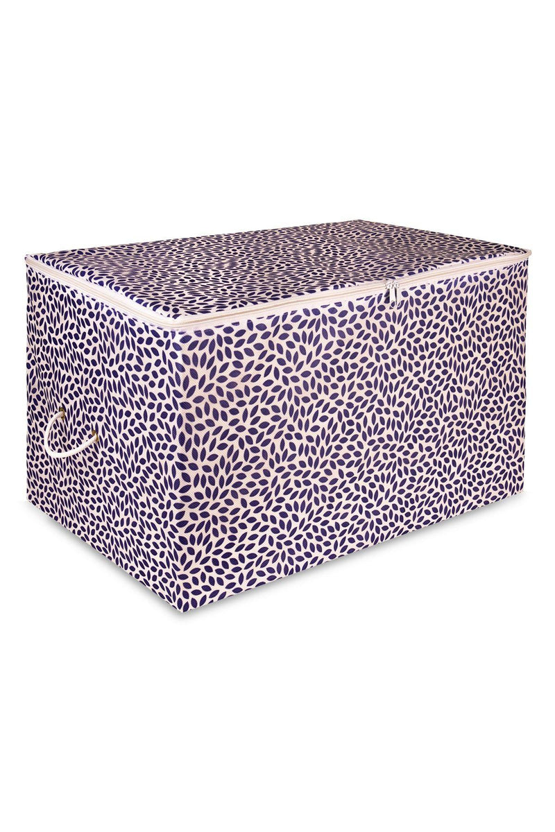 REKHOME Büyük Boy Lacivert Yaprak Baskılı Hurç / 64x41x35