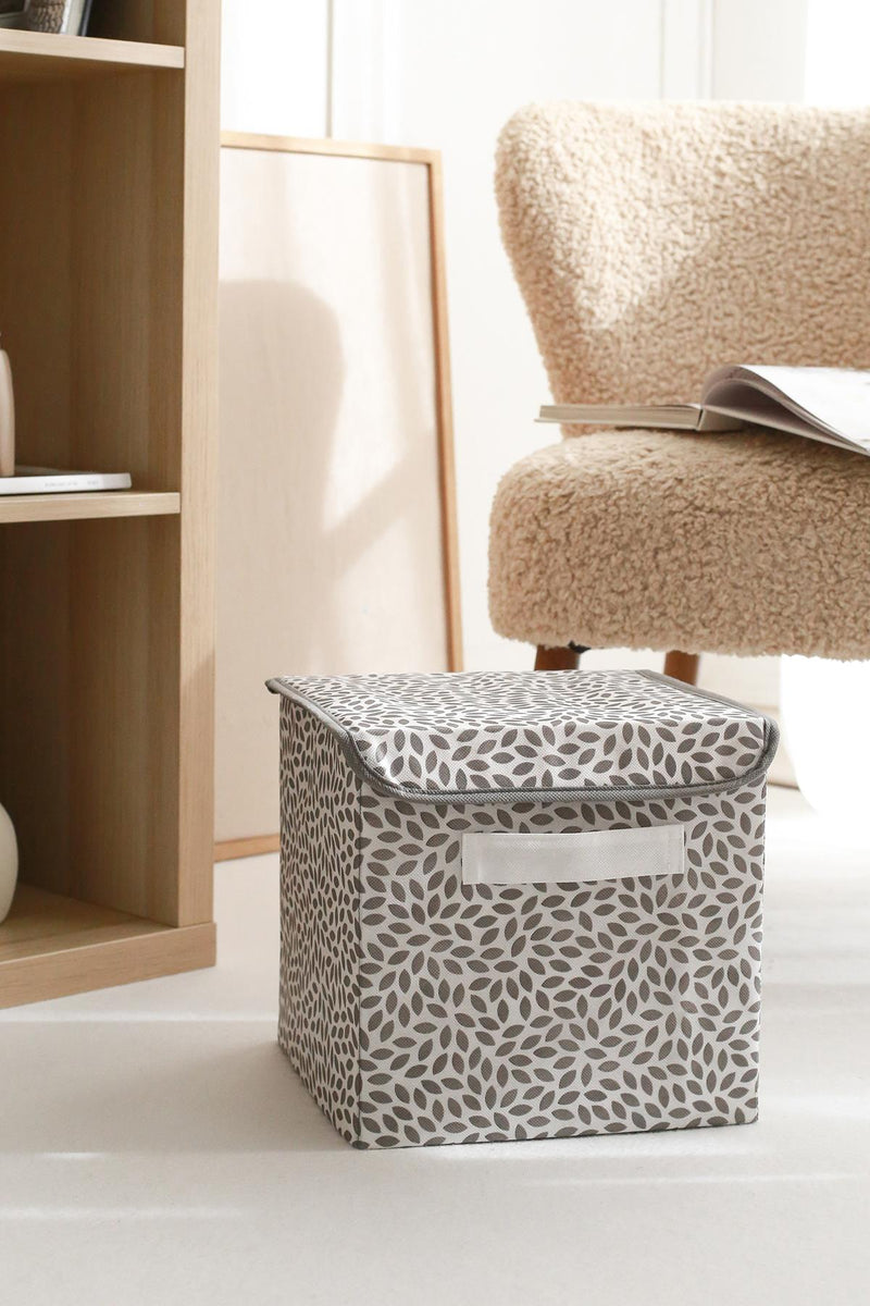 REKHOME Gri Yaprak Kapaklı Dolap İçi Çamaşır Oyuncak Düzenleyici Katlanır Saklama Kutusu 28x28x28