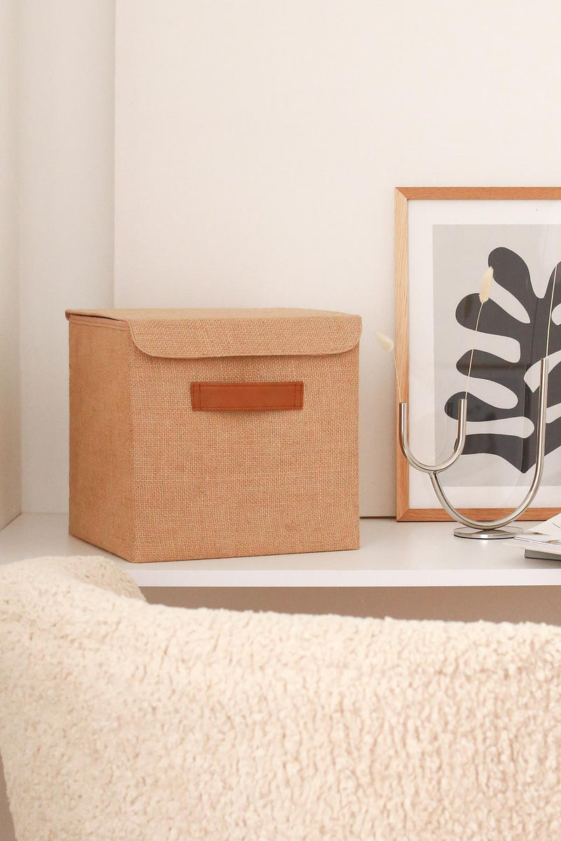 REKHOME Jüt Kapaklı Dolap İçi Çamaşır Oyuncak Düzenleyici Katlanır Saklama Kutusu 28x28x28