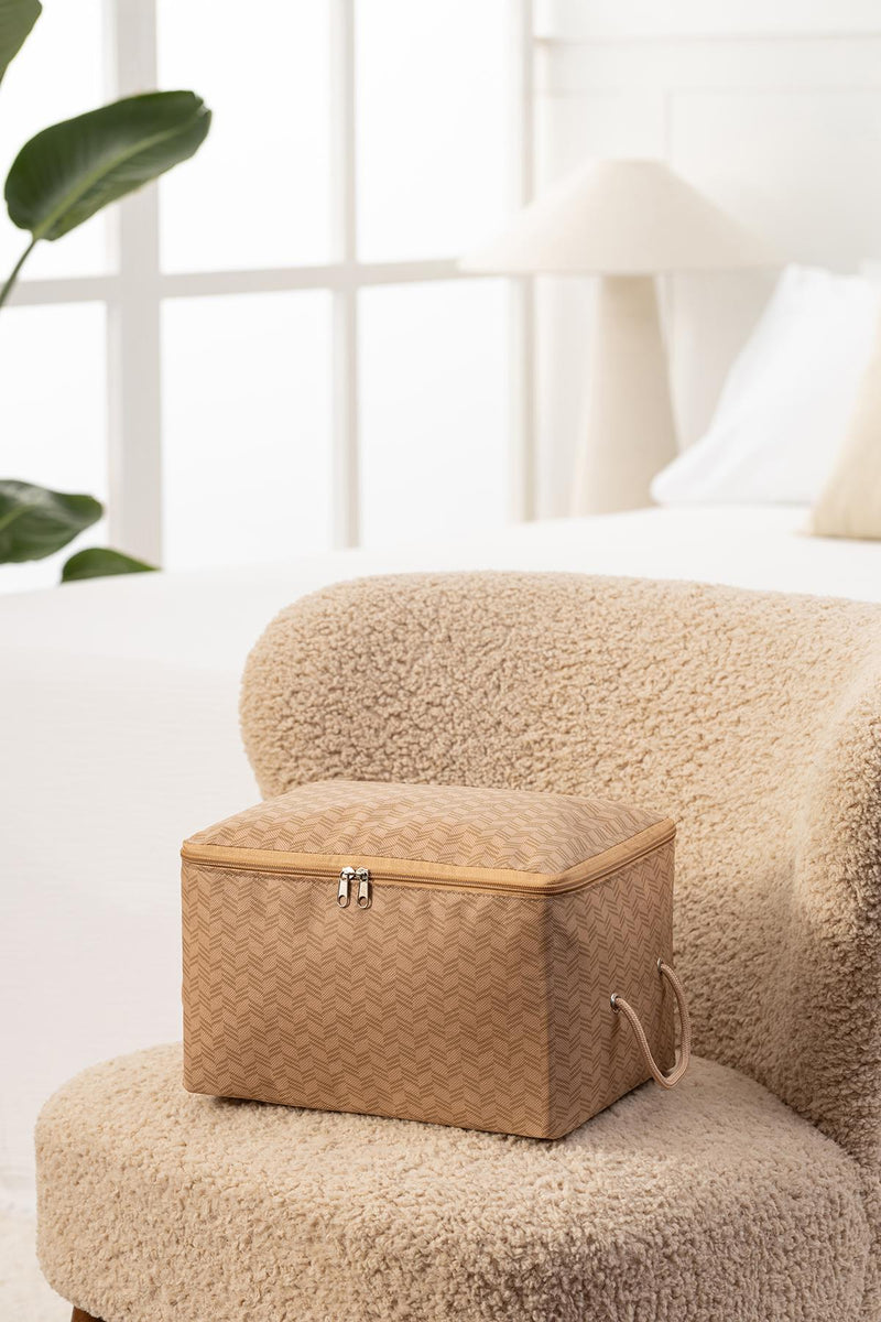 REKHOME Küçük Boy Balıksırtı Desenli Bej Baza Altı, Valiz Düzenleyici Hurç / 30x22x18