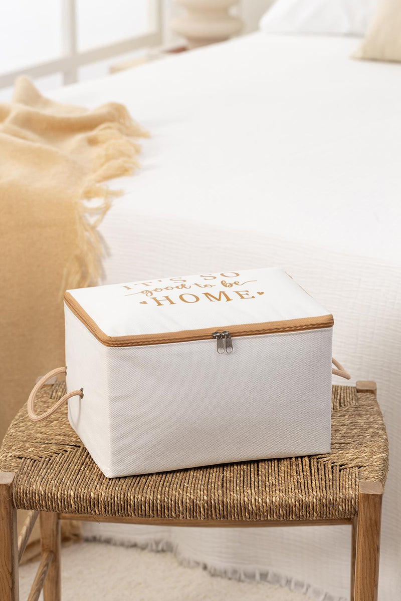 REKHOME Küçük Boy Beyaz Bej Baskılı Baza Altı, Valiz Düzenleyici Hurç / 30x22x18