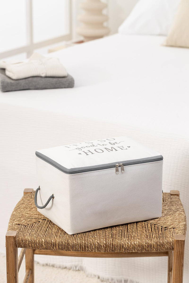 REKHOME Küçük Boy Beyaz Gri Baskılı Baza Altı, Valiz Düzenleyici Hurç / 30x22x18