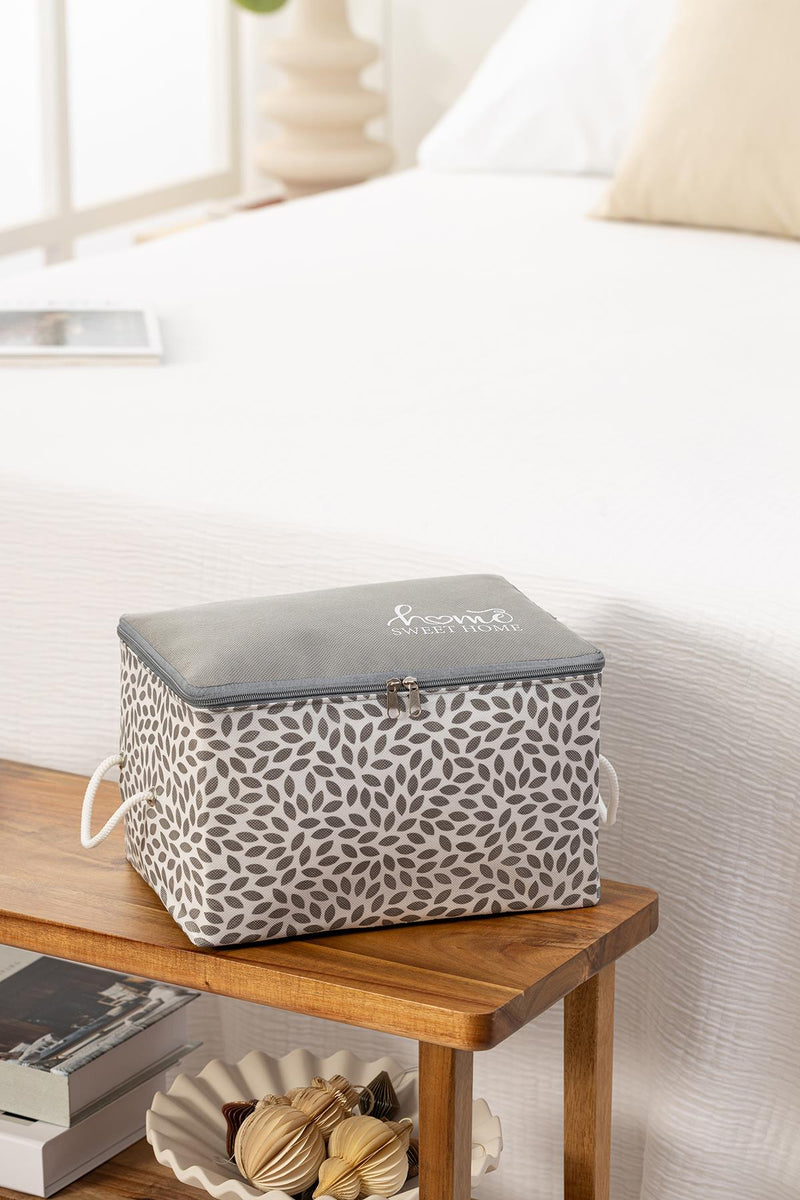 REKHOME Küçük Boy Gri Home Sweet Home Baskılı Baza Altı, Valiz Düzenleyici Hurç / 30x22x18