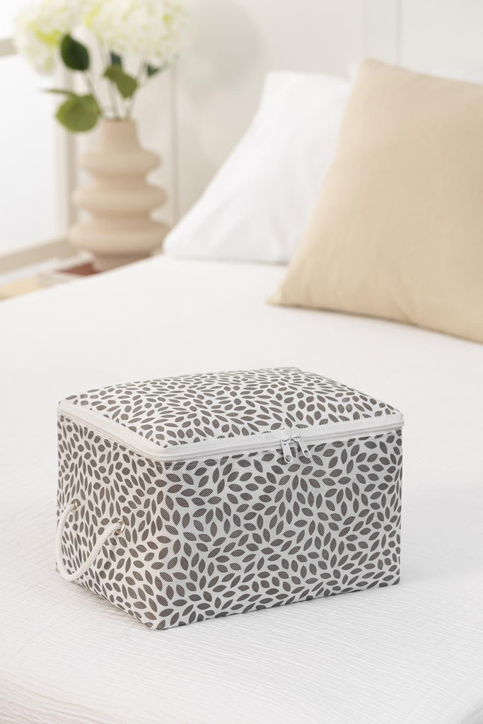 REKHOME Küçük Boy Gri Yaprak Baskılı Hurç / 30x22x18
