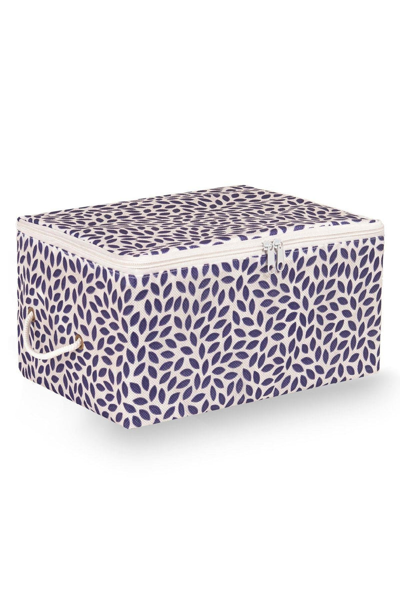 REKHOME Küçük Boy Lacivert Yaprak Baskılı Hurç / 30x22x18