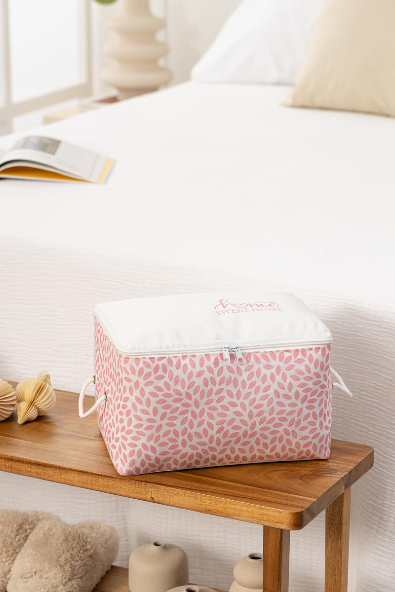 REKHOME Küçük Boy Pudra Home Sweet Home Baskılı Baza Altı, Valiz Düzenleyici Hurç / 30x22x18