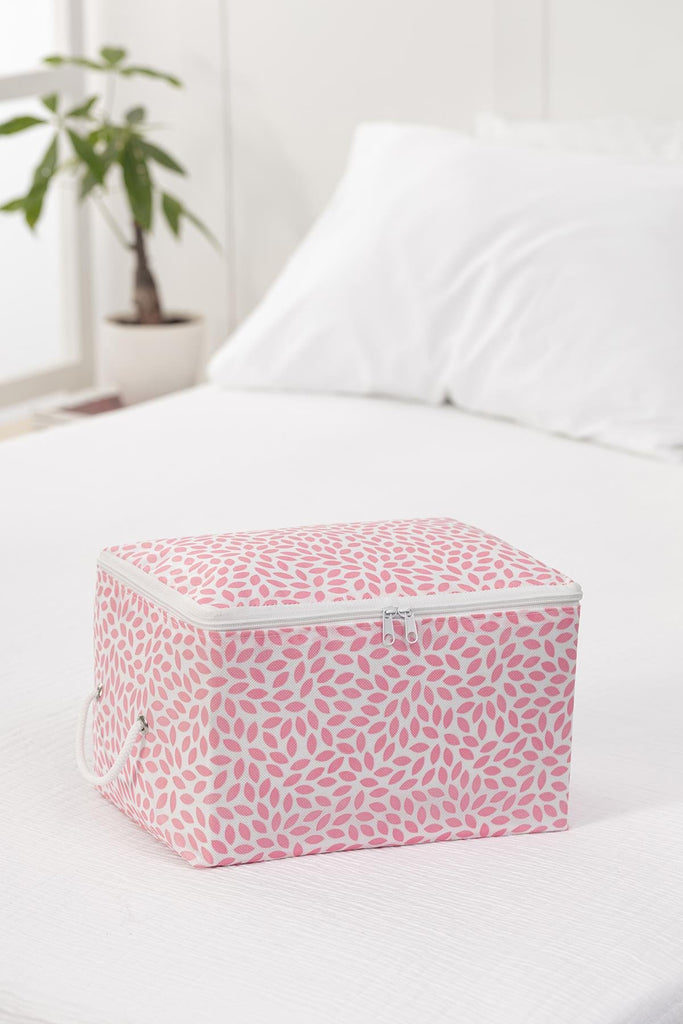 REKHOME Küçük Boy Pudra Yaprak Baskılı Hurç / 30x22x18