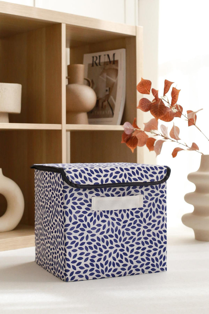 REKHOME Lacivert Yaprak Kapaklı Dolap İçi Çamaşır Oyuncak Düzenleyici Katlanır Saklama Kutusu