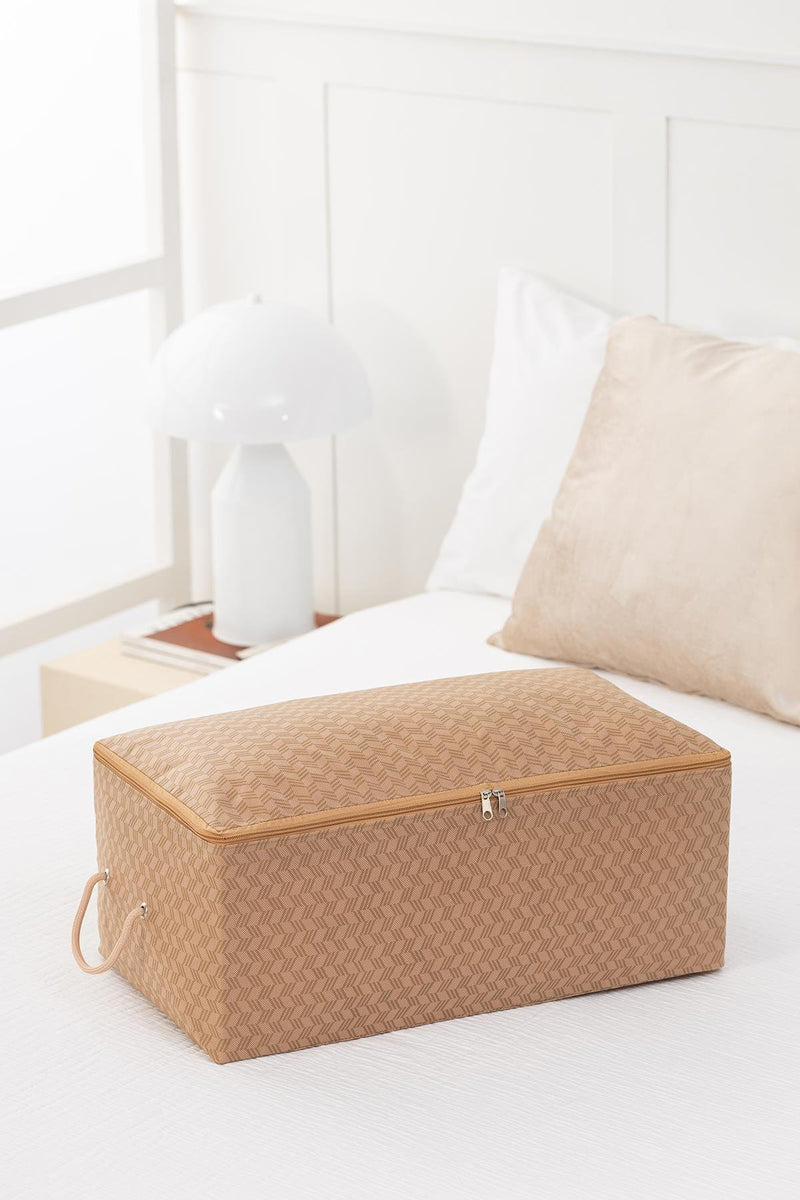 REKHOME Orta Boy Balıksırtı Baskılı Bej Hurç / 52x28x21