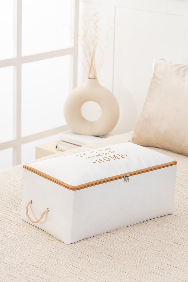 REKHOME Orta Boy Beyaz Bej Baskılı Hurç / 52x28x21