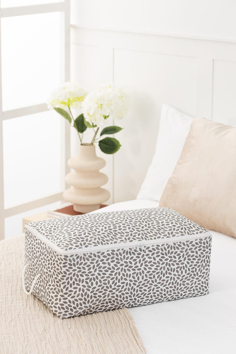 REKHOME Orta Boy Gri Yaprak Baskılı Hurç / 52x28x21