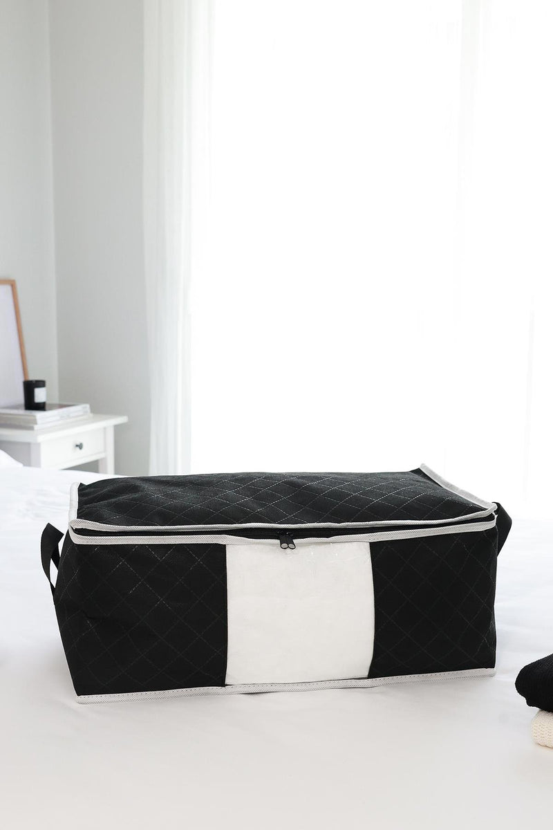 REKHOME Siyah Pencereli Baza Altı Kazak Pike Battaniye Giysi Kıyafet Hurcu / 52x28x21