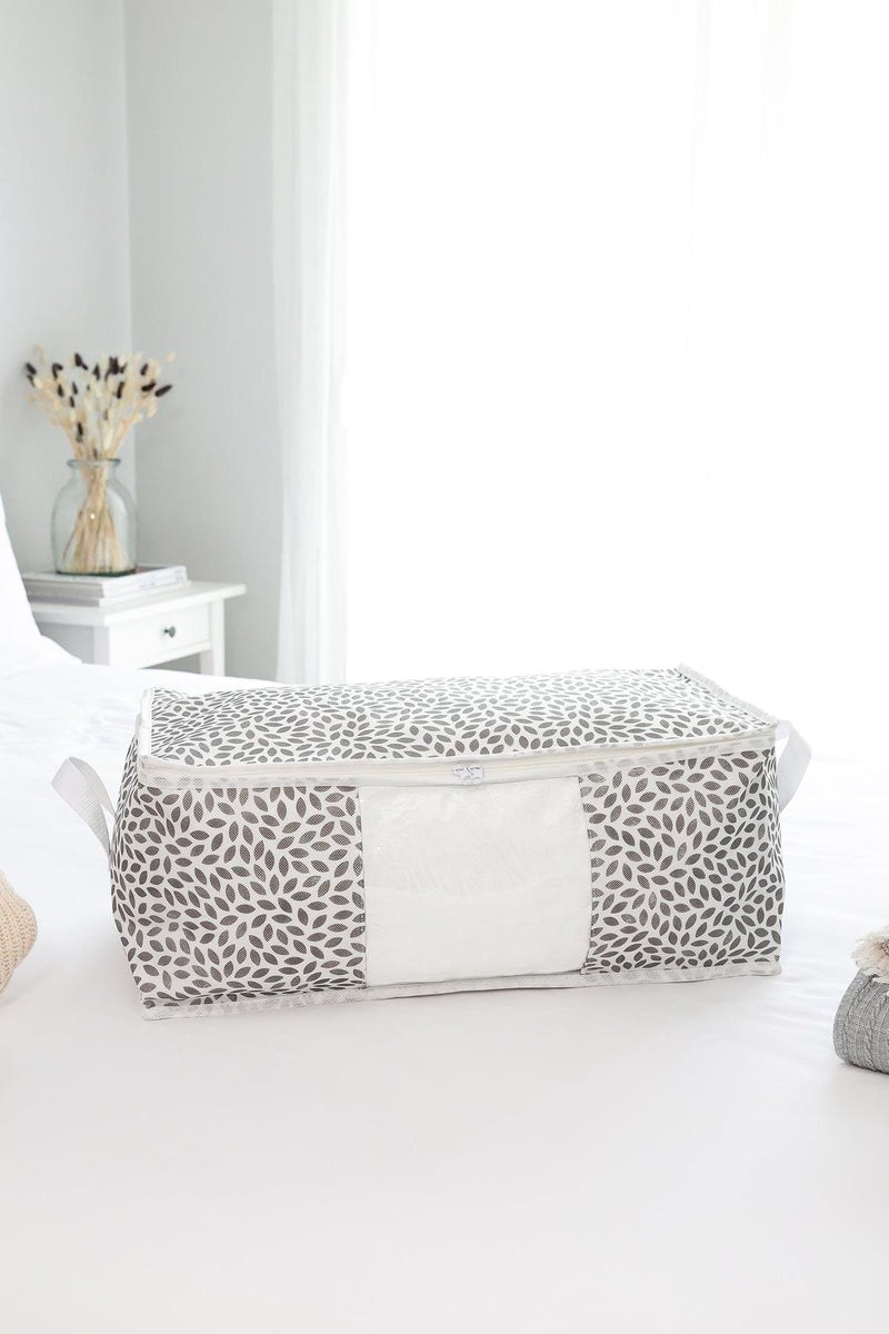 REKHOME Yaprak Gri Pencereli Baza Altı Kazak Pike Battaniye Giysi Kıyafet Hurcu / 52x28x21