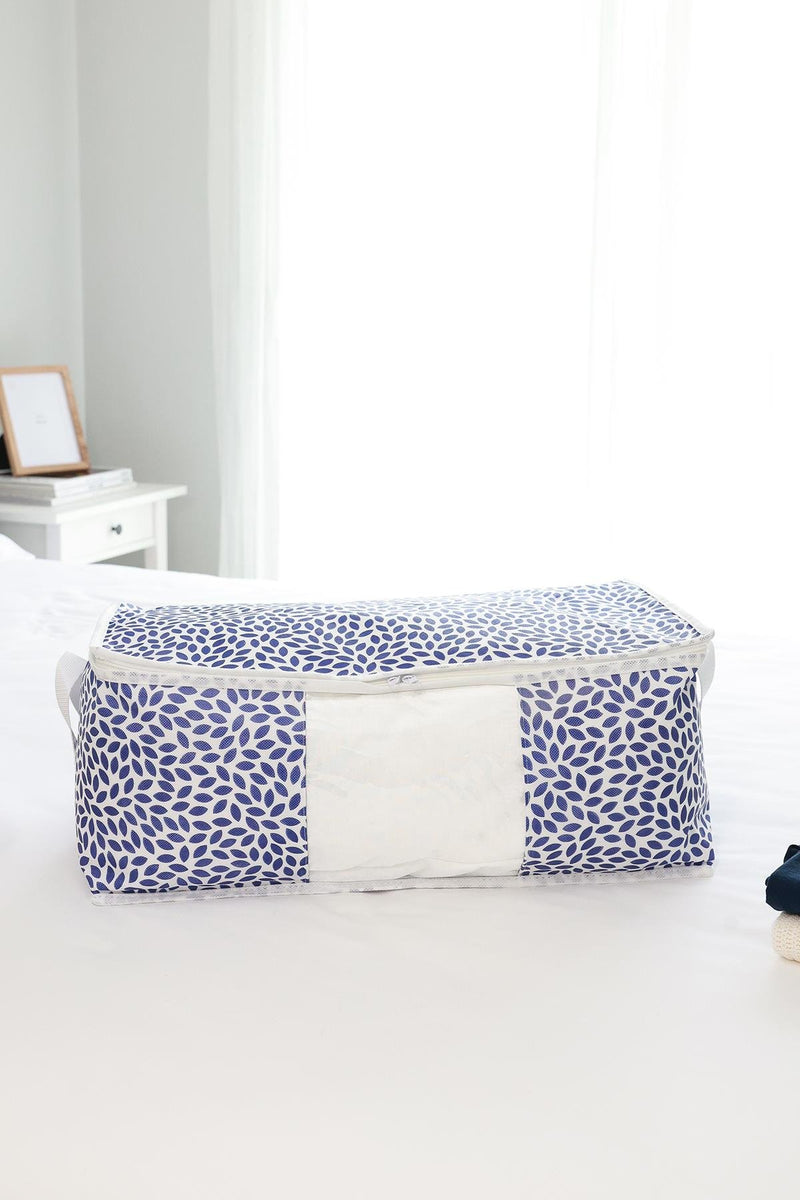 REKHOME Yaprak Lacivert Pencereli Baza Altı Kazak Pike Battaniye Giysi Kıyafet Hurcu / 52x28x21